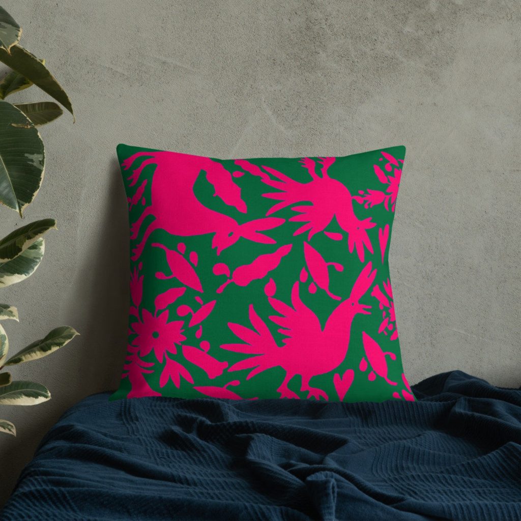 Otomi Pillow Pink and Emerald