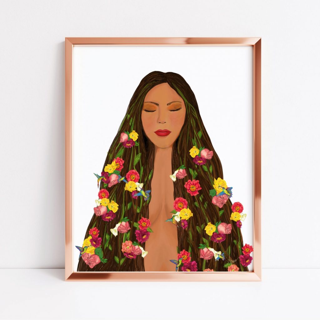 Women of Color with Flowers and Hummingbirds Art - Anna Alvarado