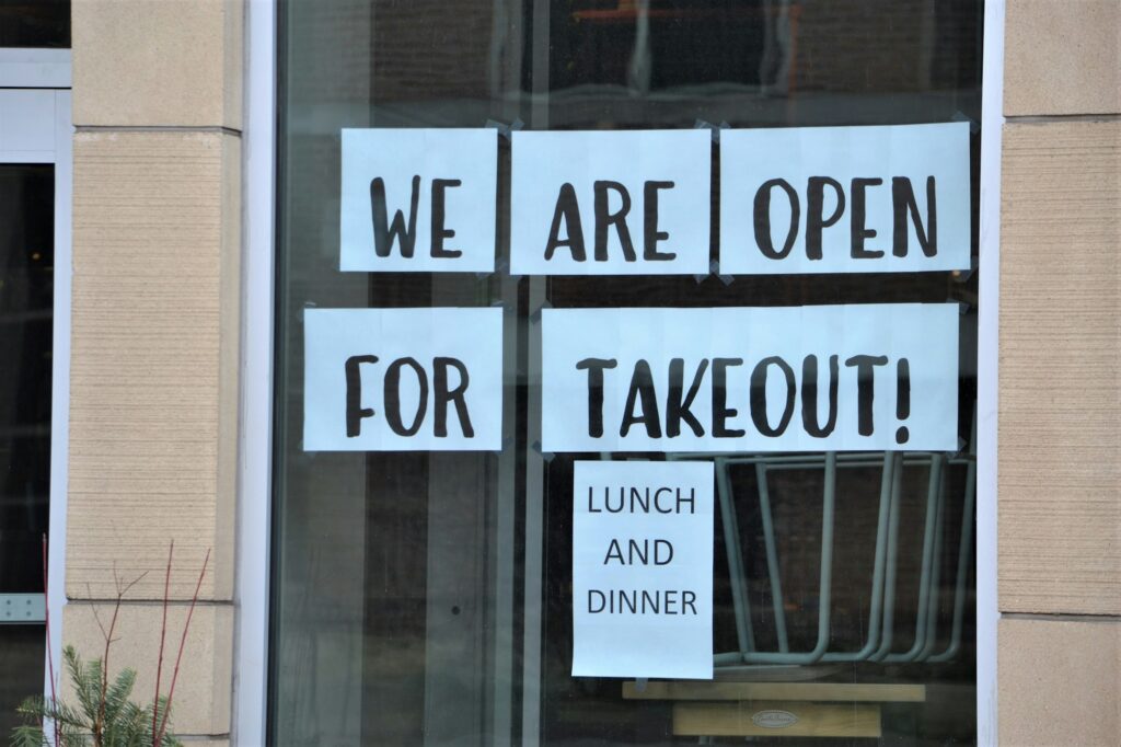 Restaurants are closed due to covid and only open for takeout.